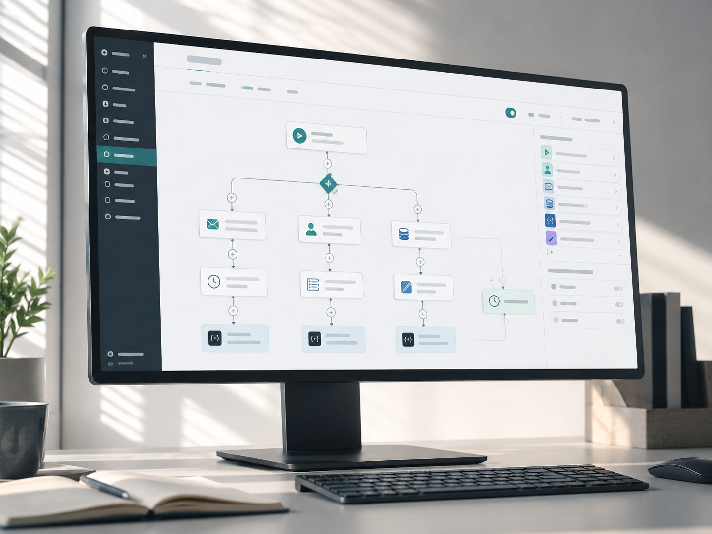 Visueller Workflow-Builder auf einem Bildschirm